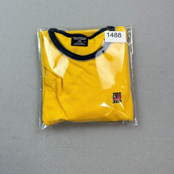 Vintage Polo Jeans Co Shirt Adult 2XL Yellow Blue Ringer Embroidered Logo 90s - Picture 11 of 11